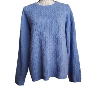 LL Bean Extra Large Lambswool Blue Cable Knit Sweater Women's Preppy Classic